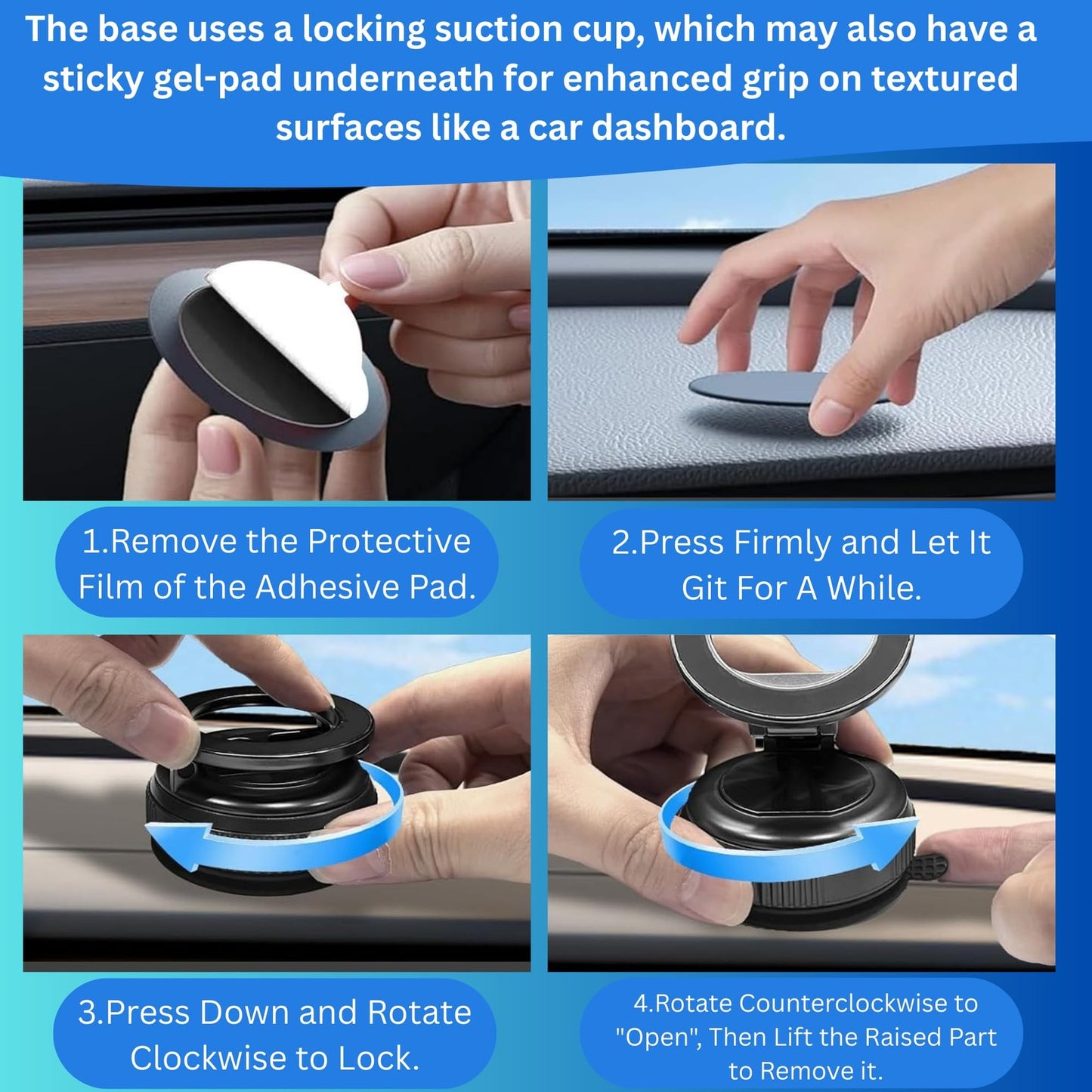 Vacuum Magnetic Phone Holder, Upgraded 360° Car Mount, Adjustable Hands-Free ...