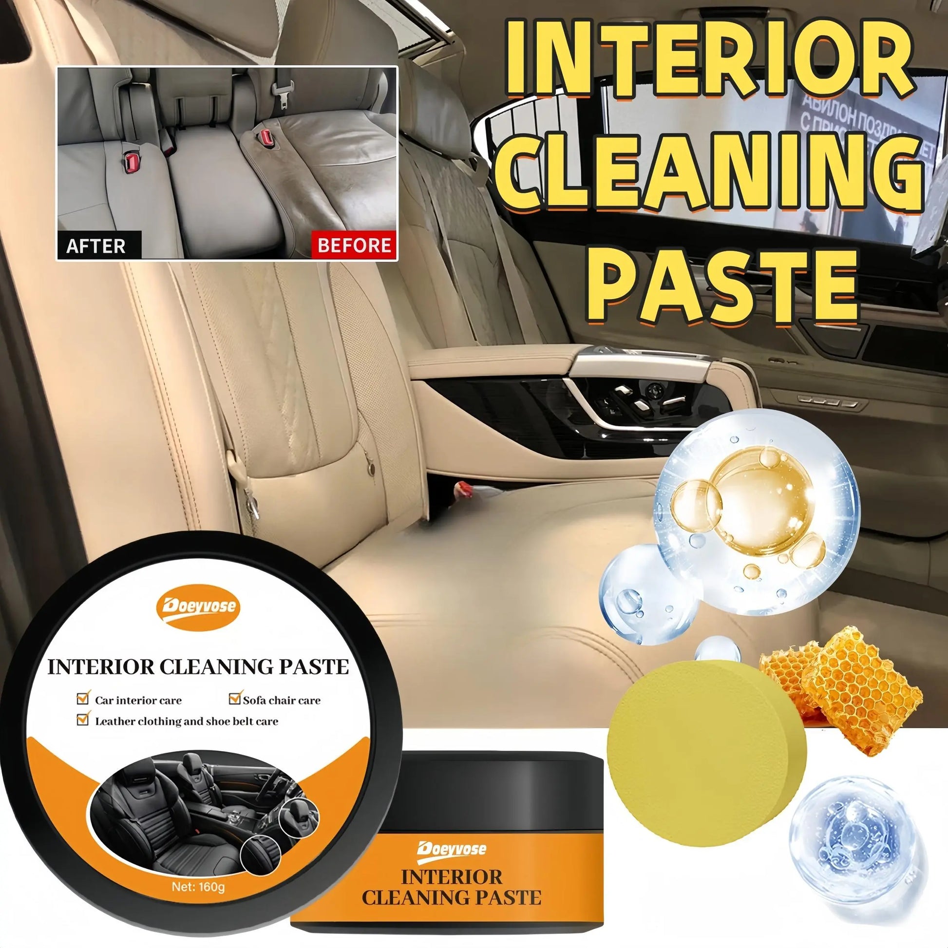 DOEYVOSE Car Interior Cleaning Cream, 2 Counts/Set Car Seat Cleaning Polishing Cream with Sponge, Professional Car Interior Care Product