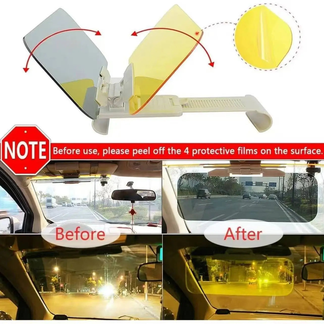 Car Sunshade Extender, 2-In-1 Design for Day and Night Use, Anti-Glare, UV Protection, Retractable Sunshade, Windshield Sun Shade Hdautomobile