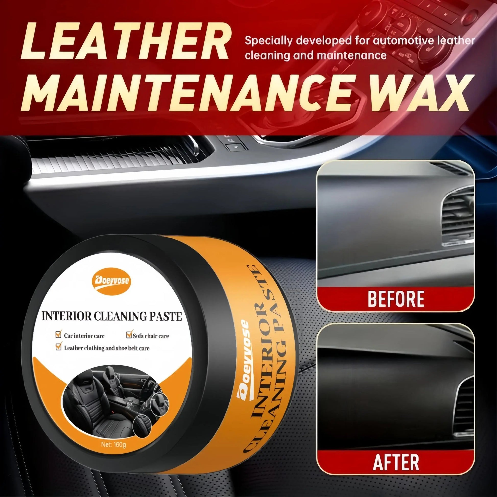 DOEYVOSE Car Interior Cleaning Cream, 2 Counts/Set Car Seat Cleaning Polishing Cream with Sponge, Professional Car Interior Care Product