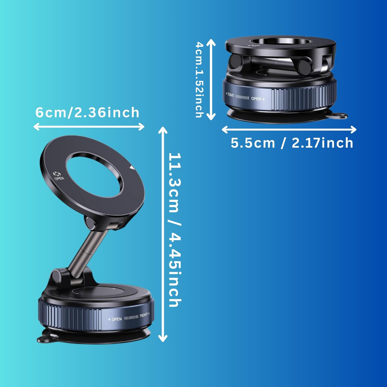 Vacuum Magnetic Phone Holder, Upgraded 360° Car Mount, Adjustable Hands-Free ...