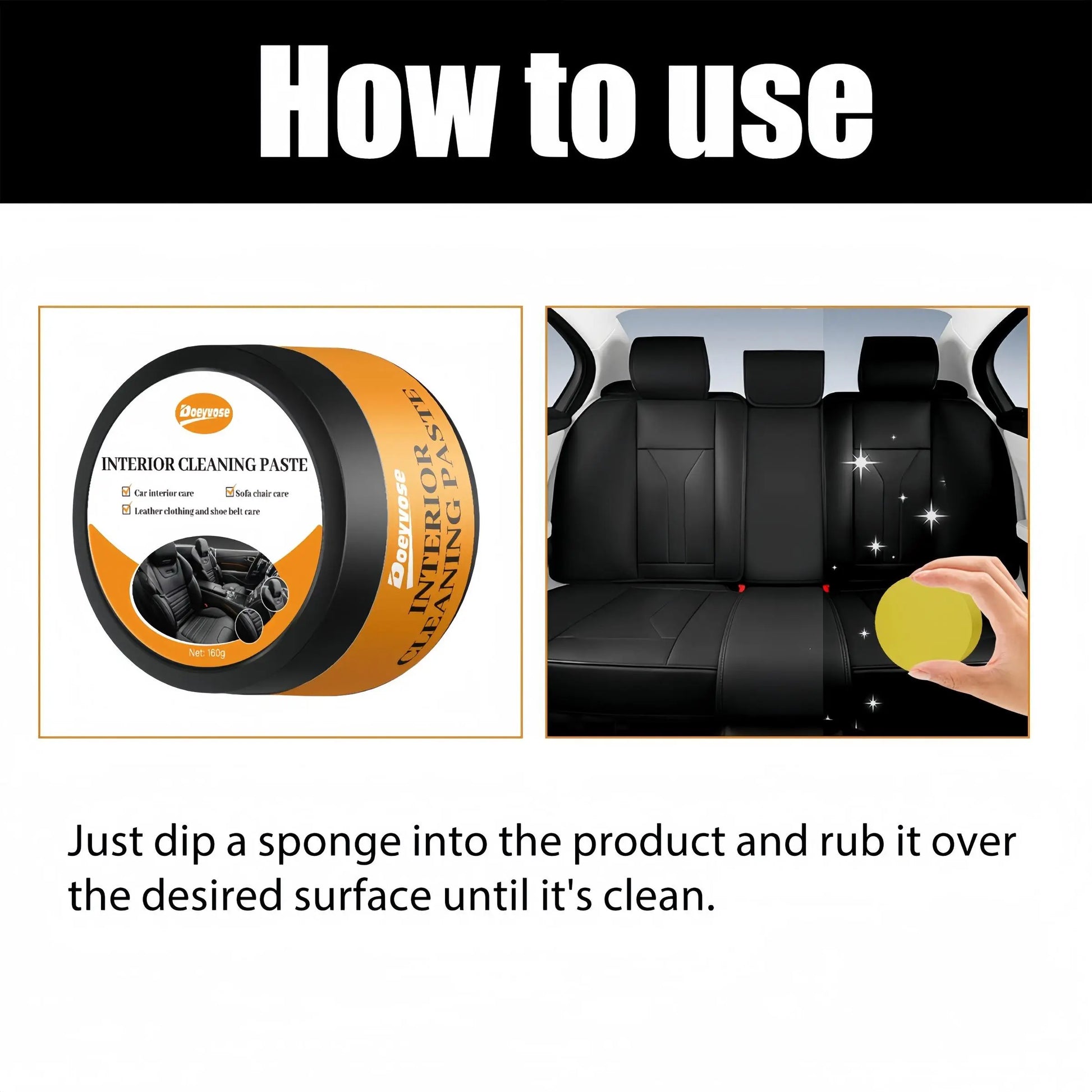 DOEYVOSE Car Interior Cleaning Cream, 2 Counts/Set Car Seat Cleaning Polishing Cream with Sponge, Professional Car Interior Care Product
