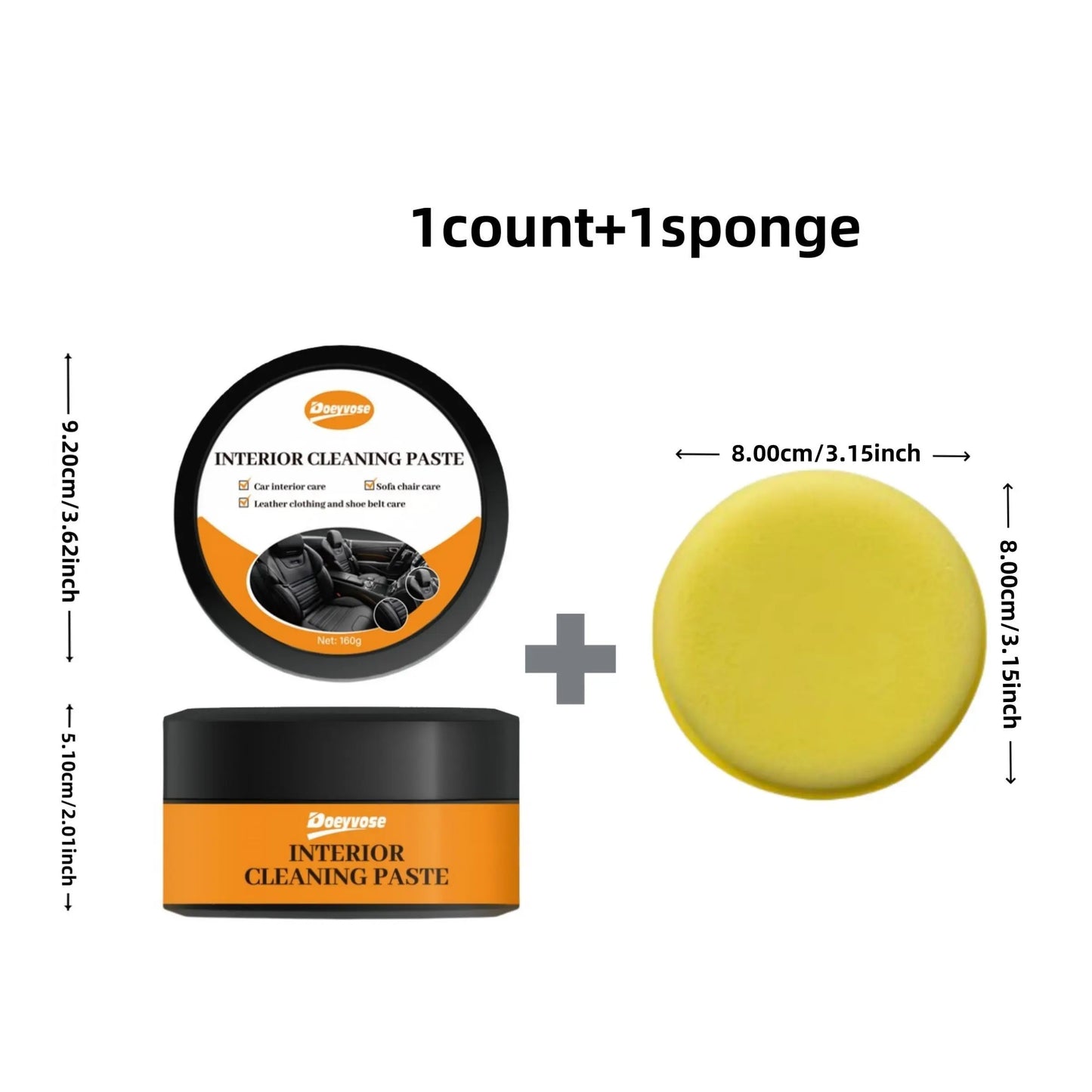 DOEYVOSE Car Interior Cleaning Cream, 2 Counts/Set Car Seat Cleaning Polishing Cream with Sponge, Professional Car Interior Care Product