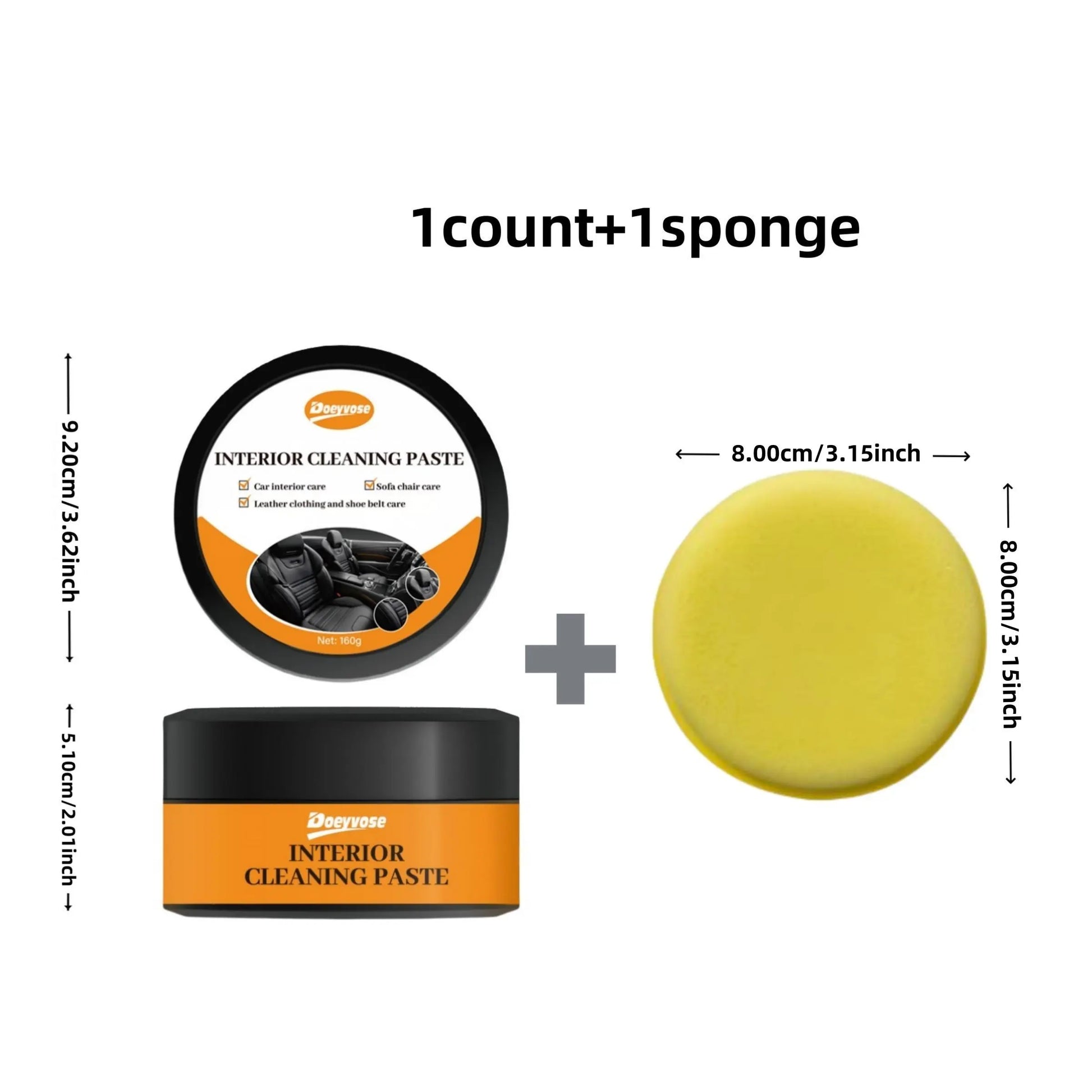 DOEYVOSE Car Interior Cleaning Cream, 2 Counts/Set Car Seat Cleaning Polishing Cream with Sponge, Professional Car Interior Care Product