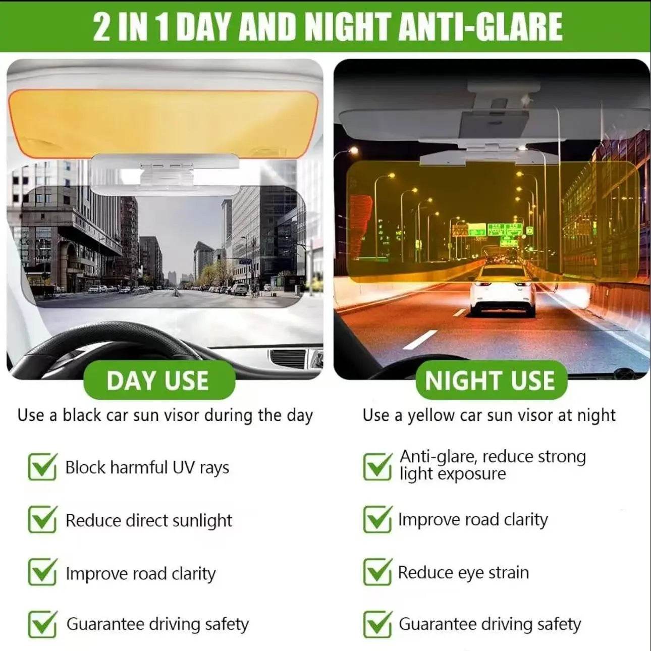 Car Sunshade Extender, 2-In-1 Design for Day and Night Use, Anti-Glare, UV Protection, Retractable Sunshade, Windshield Sun Shade Hdautomobile