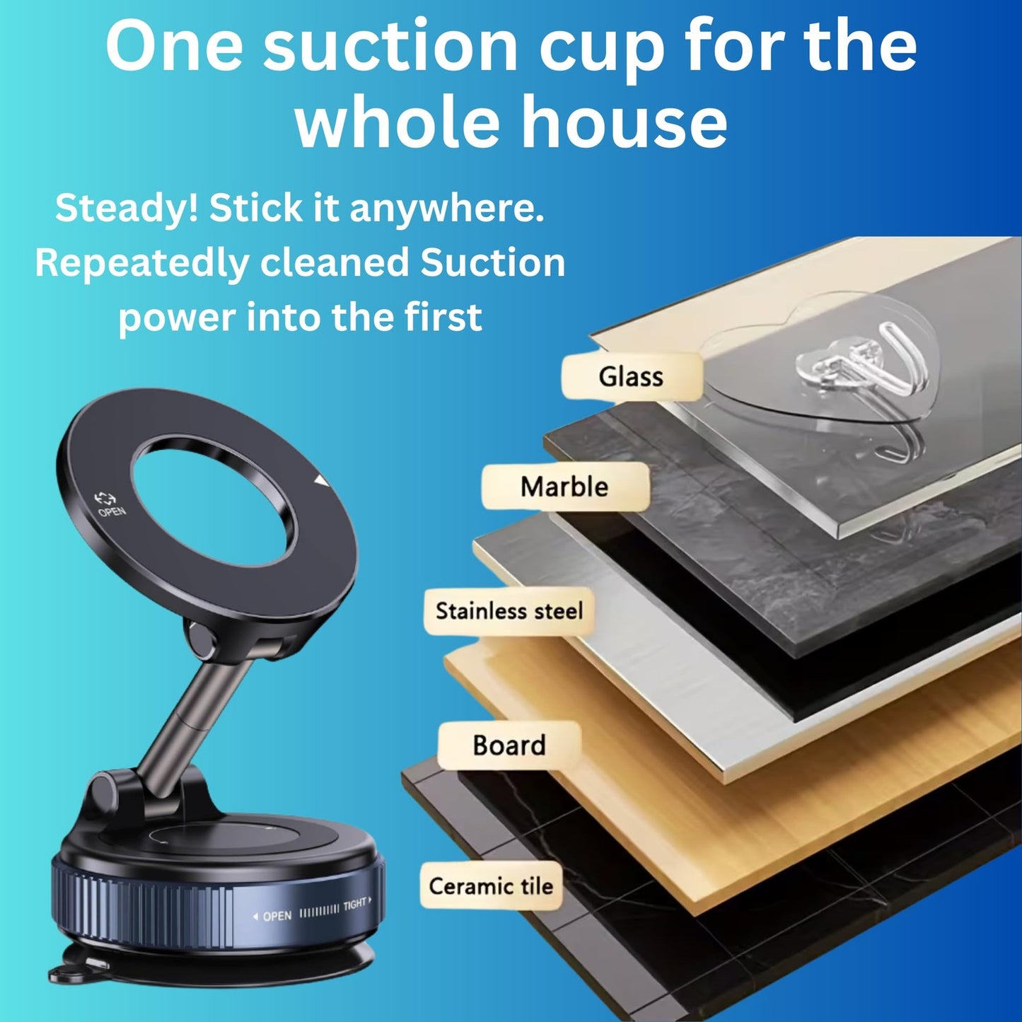 Vacuum Magnetic Phone Holder, Upgraded 360° Car Mount, Adjustable Hands-Free ...